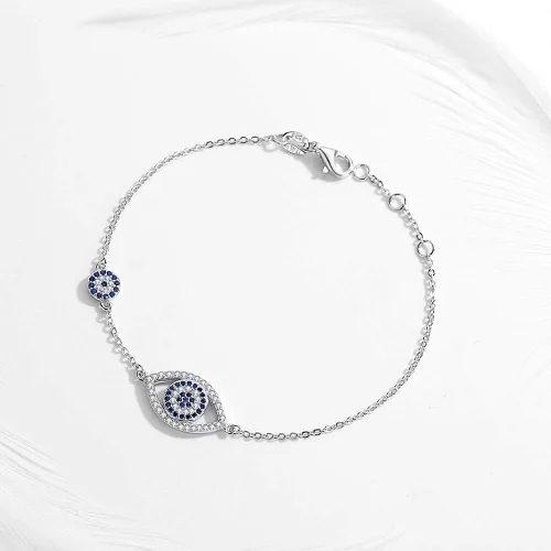 Miniatura 3 de Kaletine Blue Evil Eyes Link Bracelet Sterling Silver 925 Cubic Zirconia Chain Adjustable 67 7 75