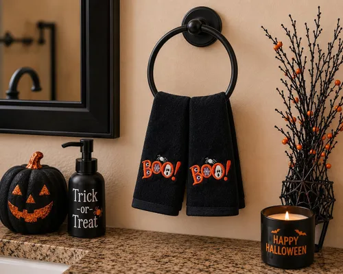 Miniatura 19 de Serafina Home Toallas de mano de baño de Halloween, fantasmas bordados, diseño Boo, juego de 2, color negro, 16 x 25 pulgadas