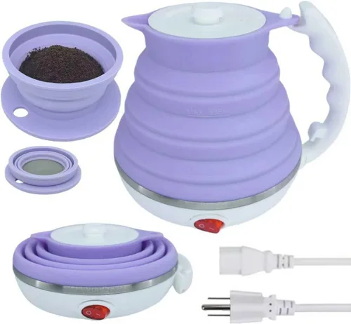 Miniatura 10 de Hervidor eléctrico de viaje, hervidor de té portátil pequeño, hervidor eléctrico plegable de silicona de grado alimenticio, apagado automático