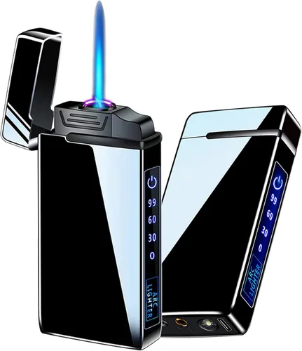 Arc - Encendedor eléctrico y recargable de chorro de butano 2 en 1, recargable por USB con iluminación LED a prueba de viento para fuego, barbacoas,