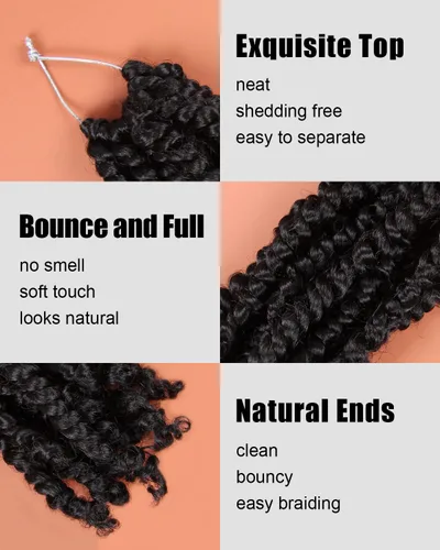 Miniatura 3 de Pelo Passion Twist de 8 pulgadas, trenzas de ganchillo pretrenzadas, paquetes de 8 paquetes (1B/negro natural)