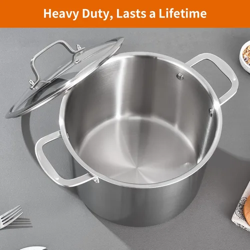 Miniatura 6 de DELARLO Olla de Acero Inoxidable Tri-Capa de 8 Cuartos, Resistente, Compatible con Todas las Estufas, Olla para Sopa de hasta 600℉ con Tapa, Olla