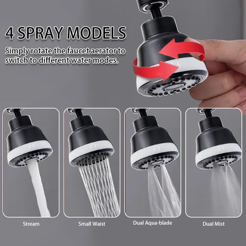 Miniatura 2 de Accesorio rociador de grifo aireador, reemplazo de la cabeza del grifo de cocina con 4 modos de pulverización, extensor de grifo giratorio de 360°