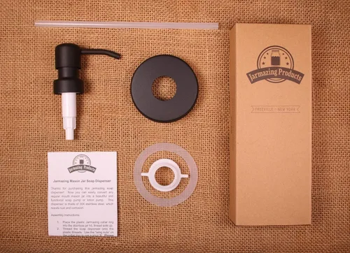 Miniatura 3 de Jarmazing Products Tapas dispensadoras de jabón para tarros de masón negro, paquete de un paquete, para todos los frascos de conservas de boca Acero
