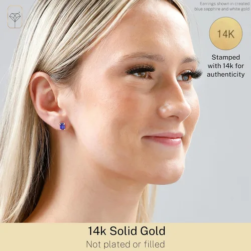 Miniatura 2 de 14k Gold Solitaire Emerald Cut Stud Earrings for Women 7x5mm Birthstone Earrings Gemstone Earrings for Women Gemstone Stud Earrings for Women by