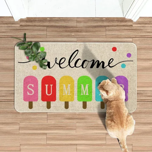 Miniatura 2 de Roszwtit Tapete de verano de 30 x 17 pulgadas, tapete de bienvenida de verano para interiores y exteriores, tapete antideslizante de goma