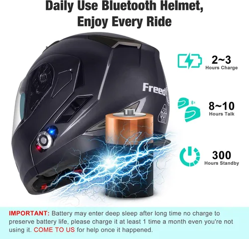 Miniatura 4 de FreedConn BM2-S - Casco de motocicleta con Bluetooth y función de marcación de voz, manos libres, 500 m/ 2 – 3 conductores, DOT con Bluetooth