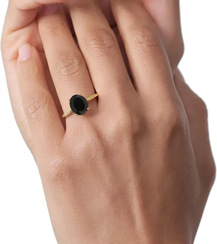 Miniatura 13 de Gem Stone King Anillo de compromiso de oro amarillo de 14 quilates de 2-3 quilates con piedra preciosa ovalada de 0.394 x 0.315 in y diamantes