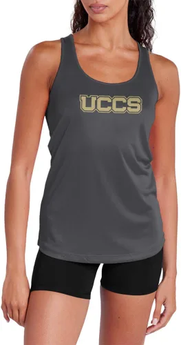 Miniatura 376 de Camiseta deportiva sin mangas oficial de la NCAA Collegiate para mujer, con espalda cruzada, logotipo primario, colección carbón