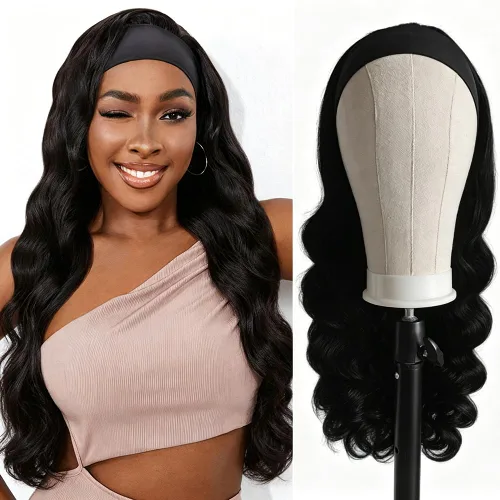 Miniatura 11 de Peluca de cabello humano brasileño ondulado con diadema, pelucas con diadema para mujeres negras, pelucas de cabello humano para llevar y llevar