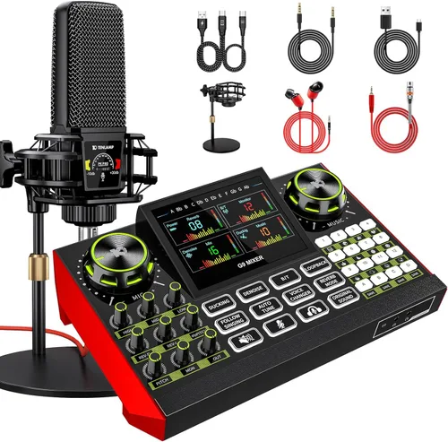 Miniatura 13 de Conjunto de micrófono de podcast con tarjeta de sonido en vivo y mezclador de audio, equipo de podcast con micrófono BM800 de 3.5mm para PC/YouTube