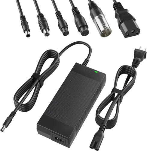Qoovi Certificado UL 42V 2A Cargador de patinete eléctrico con enchufes 7 en 1 para batería de litio de 36V para bicicleta eléctrica, compatible con