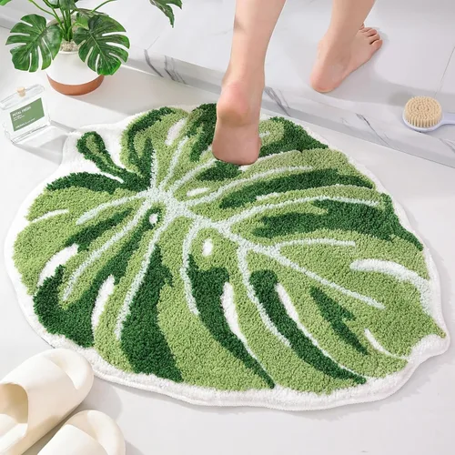 Miniatura 8 de Panstar Green Leaf - Tapete de baño con planta de plátano grande, antideslizante, absorbente, bonita en forma de palma, alfombra de ducha de felpa