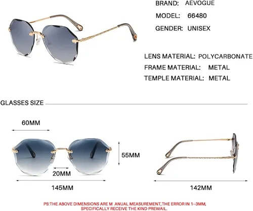 Miniatura 4 de AEVOGUE - Los lentes de sol para mujer, sin bordes, lentes de corte de diamante, de tamaño grande (AE0534)