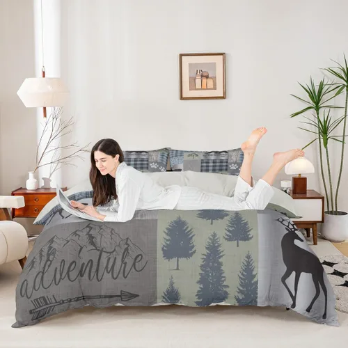 Miniatura 9 de Juego de funda de edredón para niños con diseño de gato lindo, tamaño individual, juego de ropa de cama con hojas de flores, luna, noche y cielo