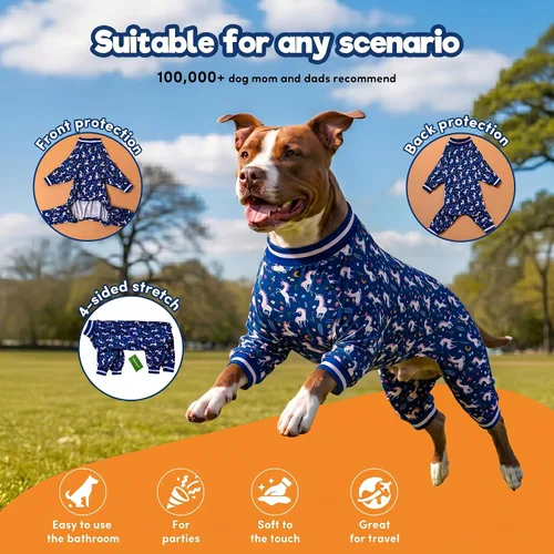 Miniatura 3 de LovinPet Ropa de pijama para perros grandes: cuidado de heridas/camisa de mastín poscirugía, pijama ligera y elástica para perros, sirenas