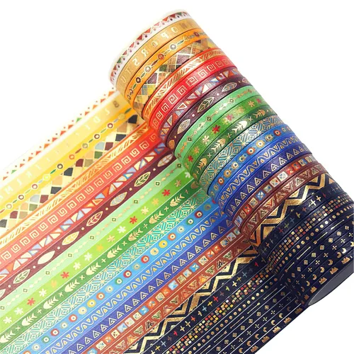 Miniatura 3 de Dizdkizd Cinta washi delgada, cinta washi dorada delgada para planificadores, álbumes de recortes, decoración de tarjetas, patrones étnicos