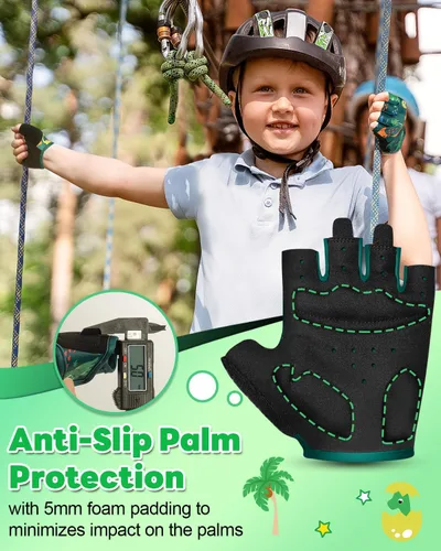 Miniatura 2 de RIGWARL Guantes de bicicleta para niños de 2 a 9 años, guantes sin dedos para niños con cojín protector, guantes de entrenamiento ajustables