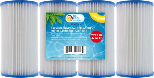 U.S. Pool Supply Paquete de 4 cartuchos de filtro de repuesto universales, tipo A o C, compatibles con bombas de piscina sobre el suelo con filtros