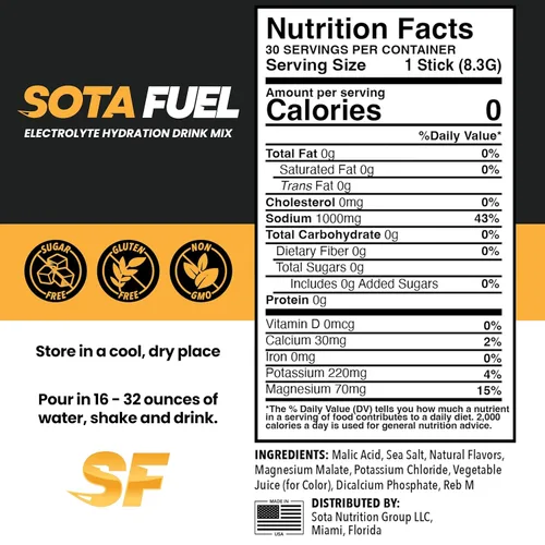 Miniatura 4 de Sota Fuel Performance Hydration Mezcla de bebida en polvo con electrolitos 30 unidades Mango naranja Cero azúcar