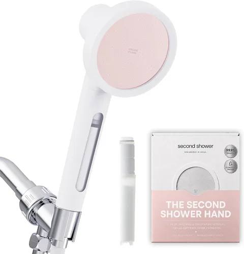 SecondShower - Cabezal de ducha filtrado con mano para agua dura, certificado NSF 99.9% de eliminación de cloro, alta presión, filtro coreano de