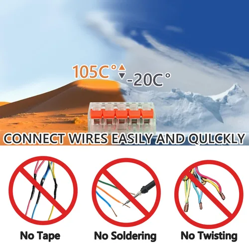 Miniatura 4 de Conectores de cable de palanca, paquete surtido de 75 conectores de cable, kit de conectores de empalme compacto para cables eléctricos, cables