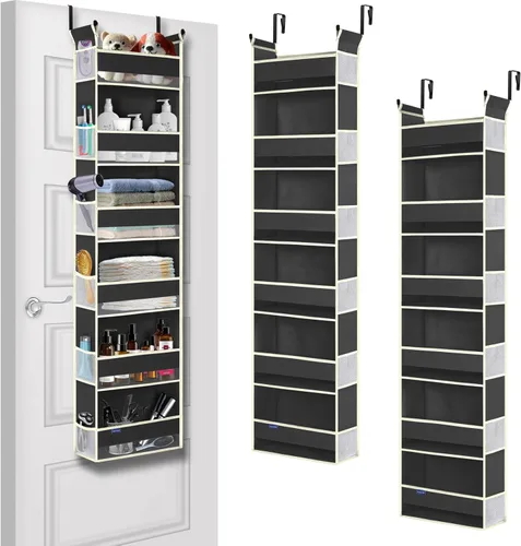 Miniatura 8 de Organizador sobre la puerta, 6 estantes y 12 bolsillos laterales, almacenamiento sobre la puerta para baño, dormitorio, guardería, organizadores