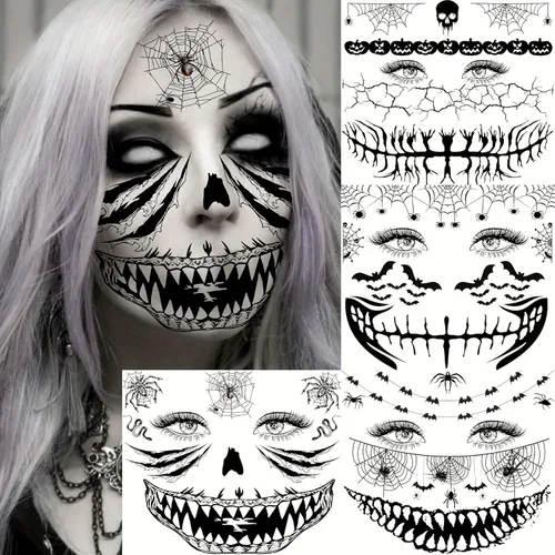 Miniatura 7 de EGMBGM 5 hojas de tatuajes temporales de Joker 3D para hombres, mujeres y adultos, kit de maquillaje de Halloween, payaso fantasma, sonrisa