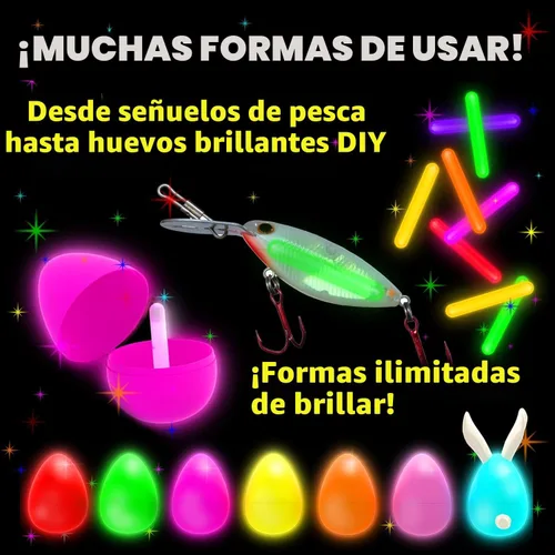 Miniatura 6 de PartySticks Paquete de 200 mini palitos brillantes que brillan en la oscuridad, pequeños, para huevos de Pascua, 5 colores, palos de luz de neón