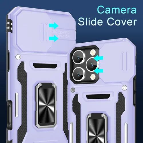 Miniatura 227 de DEERLAMN Funda para iPhone Xs Max con funda deslizante para cámara + protector de pantalla, soporte giratorio de anillo de grado militar a prueba