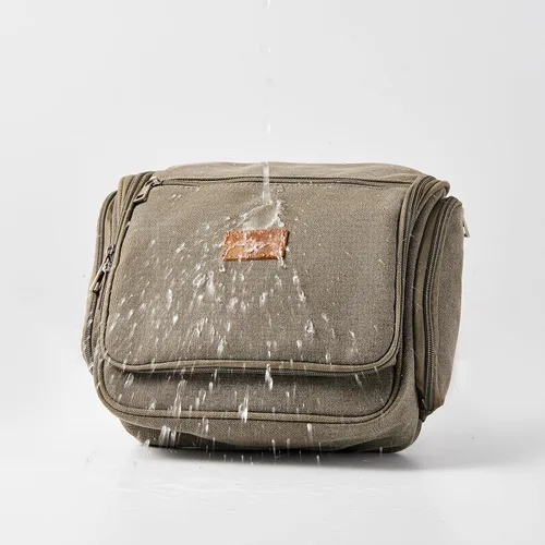 Miniatura 4 de Neceser de lona colgante organizador de maquillaje con gancho de metal resistente, kit de afeitado de viaje, bolsa de cosméticos portátil a granel