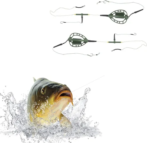 Miniatura 2 de Alimentador de jaula de cebo de pesca de carpa con plataformas de gancho de alambre, dispositivo de trampa de anidación de línea larga