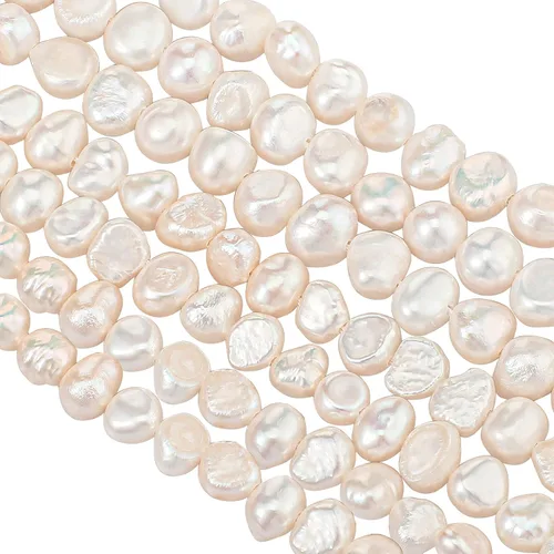 2 hebras de perlas naturales de agua dulce de 0.157-0.197 in, 0.197-0.236 in, perlas irregulares cultivadas barrocas blancas para hacer joyas,