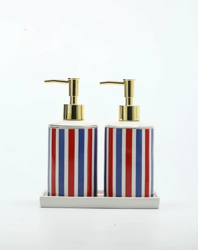 Miniatura 5 de Juego de accesorios de baño de coral azul, porcelana, decoración de baño costero, dispensador de jabón, soporte para cepillo de dientes, bandeja
