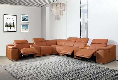 Miniatura 33 de BlackJack Furniture Venice - Juego de sofá reclinable seccional de cuero italiano de grano superior de 12 piezas con 4 reclinables eléctricos