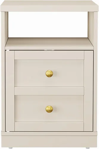 Miniatura 8 de RoyalCraft Mesa auxiliar con estante de almacenamiento y puerta, diseño de dos cajones de imitación Nightatsnd, mesa auxiliar de madera