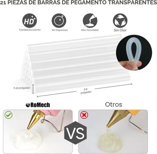 Miniatura 4 de ROMECH Pistola de pegamento caliente de tamaño completo con alimentación dual de 60/100 W y 21 barras de pegamento caliente (7/16"), pistola de Rosa