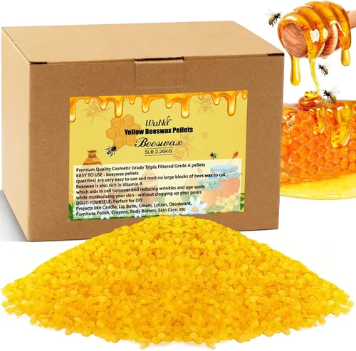 Gránulos de cera de abeja amarilla de 5 libras, cera de abeja de grado alimenticio, cera de abeja triple filtrada para hacer velas, pastillas de