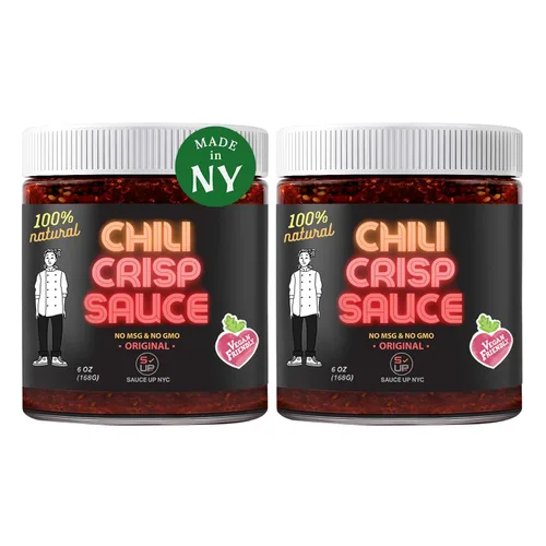 SAUCE UP Original Chili Crisp Sauce – Paquete de 2 (6 onzas cada uno) | Aceite de chile Umami audaz, sabroso y crujiente | Más de 13 superalimentos
