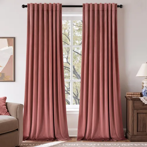 Miniatura 15 de EMEMA Juego de 2 paneles de cortinas de terciopelo de 63 pulgadas, con pestaña trasera y bolsillo para barra, cortinas con aislamiento térmico