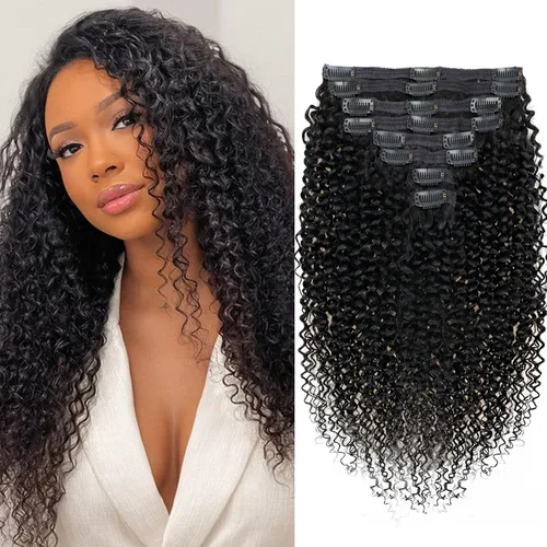 Miniatura 23 de Extensiones de cabello con clip de 12 pulgadas, rizado birmano, negro natural, extensiones de cabello con clip rizado birmano, cabello humano real