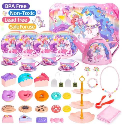 Miniatura 6 de Hohosunlar Juego de fiesta de té de unicornio para niñas pequeñas, juego de té de princesa para niñas, juego de té de princesa, juego de taza de té