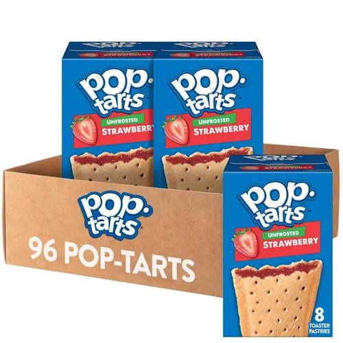 Pop-Tarts Pasteles para tostadora, comida para el desayuno y aperitivos para niños, fresa sin glaseado, caja de 10.15 libras (96 unidades)