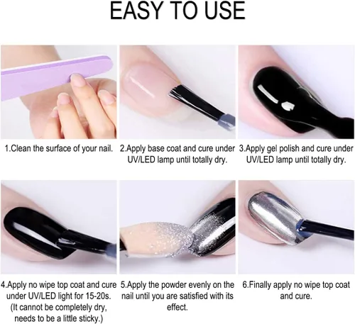Miniatura 3 de Polvo de uñas cromado camaleón holográfico morado oscuro, purpurina fina para brillo de uñas, efecto de espejo mágico metálico, lavanda, manicura