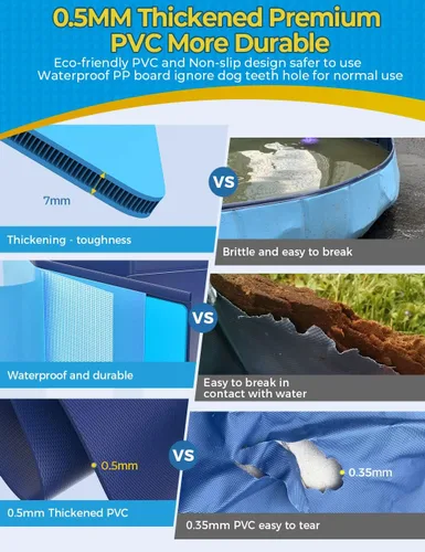 Miniatura 2 de VISTOP Alberca plegable gigante para perros, piscina portátil de plástico duro para perros, gatos y niños, bañera plegable para mascotas, piscina