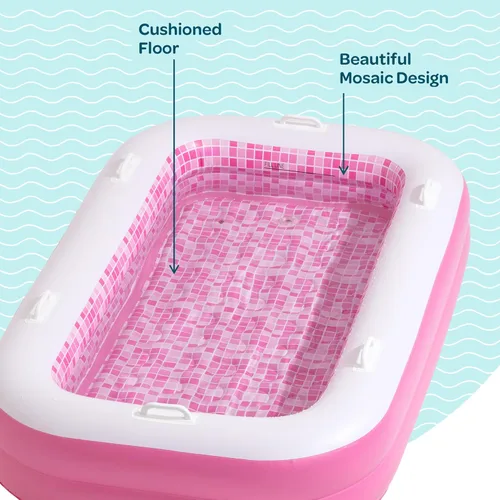 Miniatura 5 de Piscina inflable 2 en 1 para niños, 65"x39"x10" (5'5") con piso acolchado suave, asas, drenaje, piscina poco profunda rectangular para niños de 2