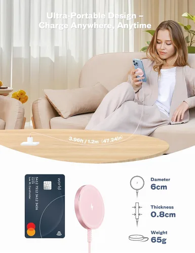 Miniatura 8 de Bohuma Cargador inalámbrico magnético: Almohadilla de carga Mag-Safe Cargador rápido Dock para el hogar y la oficina Rosa