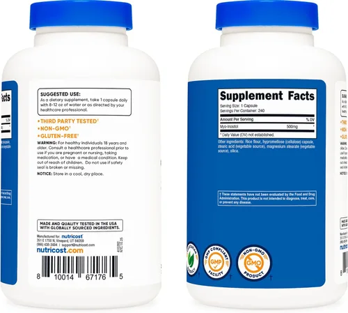 Miniatura 4 de Nutricost Cápsulas de inositol de 500 mg, 240 cápsulas – Cápsulas vegetales, sin OMG, sin gluten (mio-inositol)