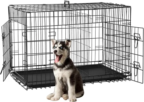 Miniatura 10 de Jaula negra para perros de 42 pulgadas, grande, XXL, plegable para perros grandes, jaulas de alambre de metal, jaula de segregación de animales