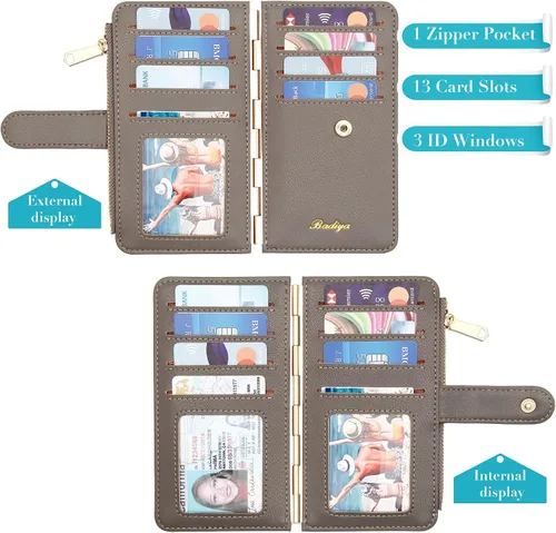 Miniatura 2 de Badiya Tarjetero de crédito para mujer, cartera RFID para mujer, organizador de tarjetas plegable delgado con funda para múltiples tarjetas